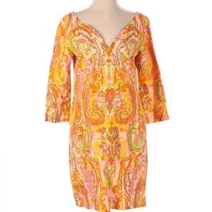 J. Crew Orange Pink Multi Patterned Linen Dress, 4